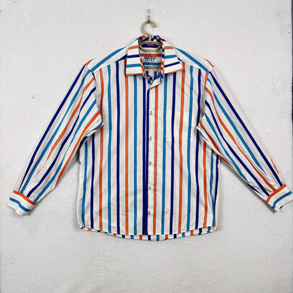 Marcello Sport Button Up Shirt Large Striped Office Preppy Party Casual Unique